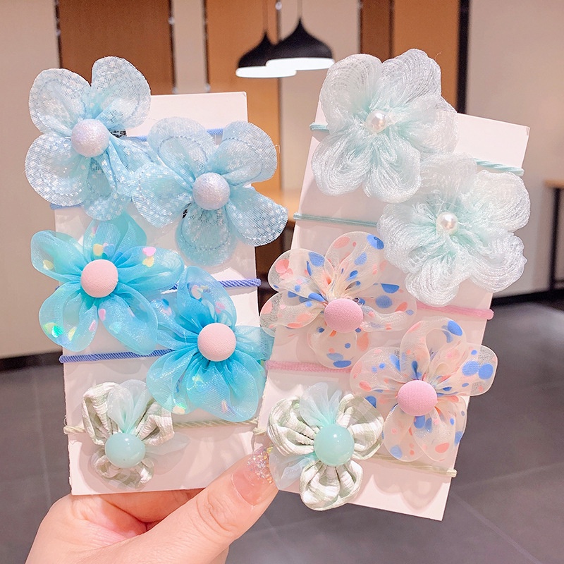 Set 10 Dây Cột Tóc Co Giãn Đính Hoa Dễ Thương Cho Bé Gái