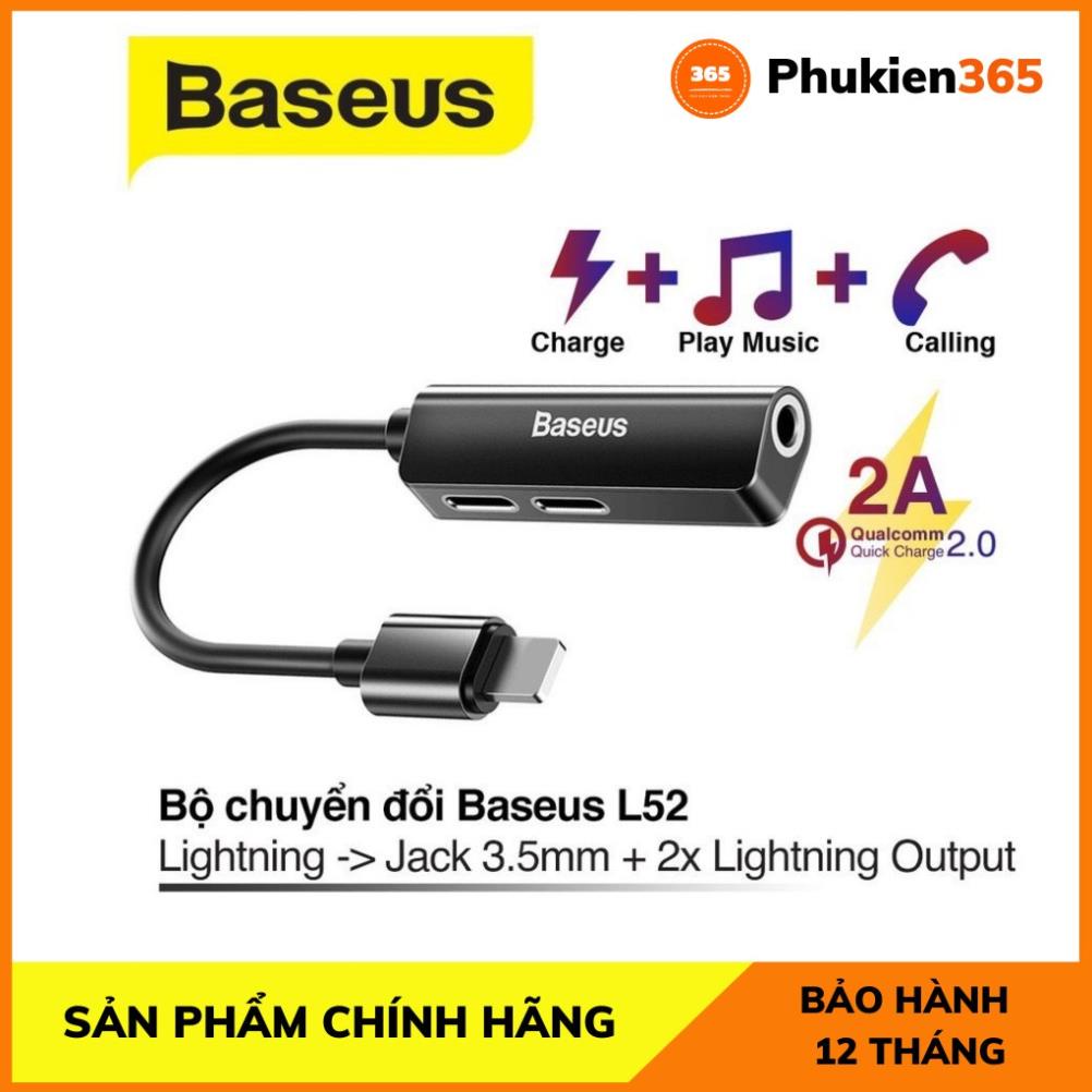 Jack chuyển đổi tai nghe cho IP3 in 1 vừa sạc vừa nghe nhạc có mic chân Baseus L52-SPK Official