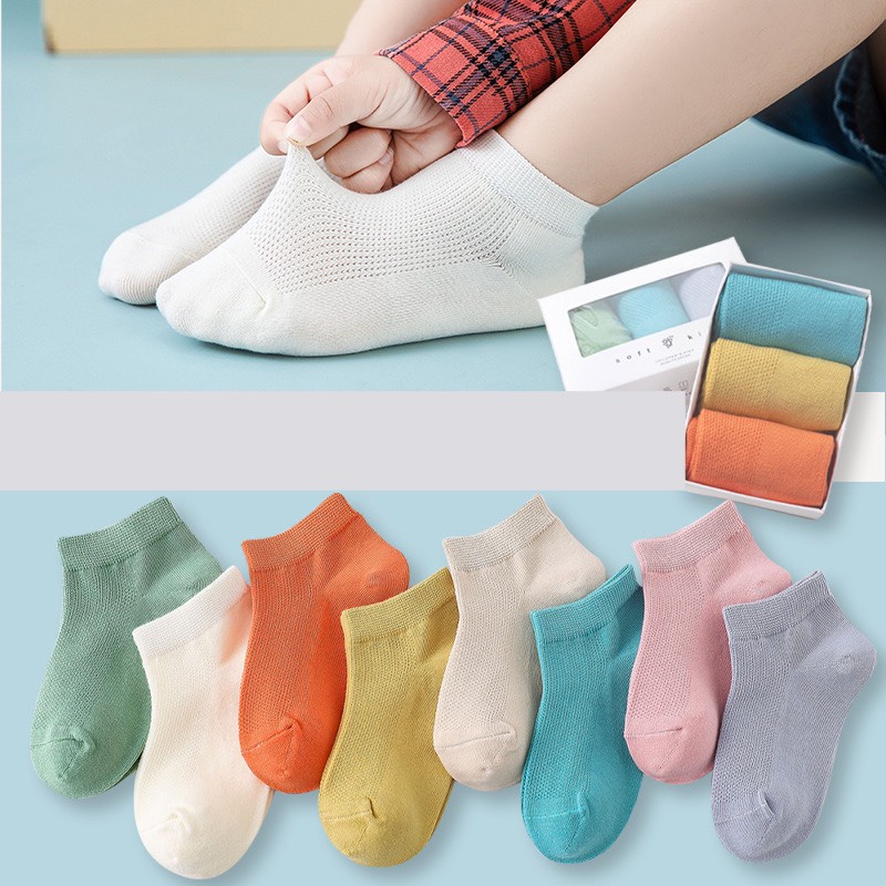 Sét 5 đôi tất len gân tăm nhỏ dệt kim cổ ngắn cho bé