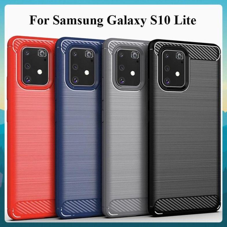 Ốp lưng dẻo Samsung Galaxy S10 Lite vân sợi cacbon chống sốc, chống vân tay Rugger Amor