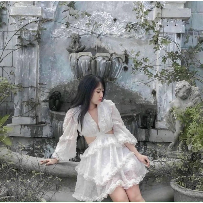 ĐẦM TRẮNG LÔNG CUTOUT LƯNG ❣️