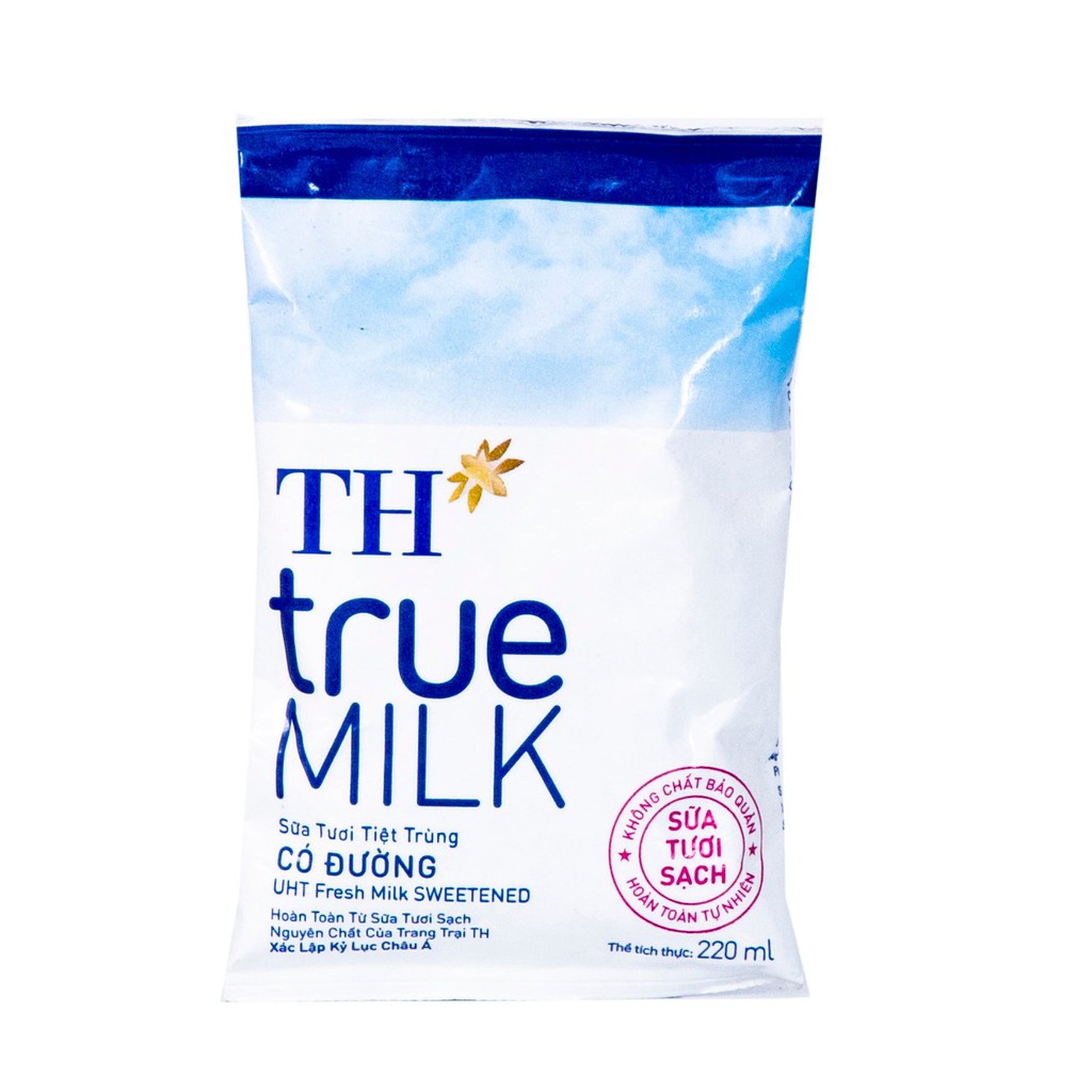 Sữa tươi tiệt trùng TH True Milk bịch 220ml (có đường - không đường - ít đường) | BigBuy360 - bigbuy360.vn