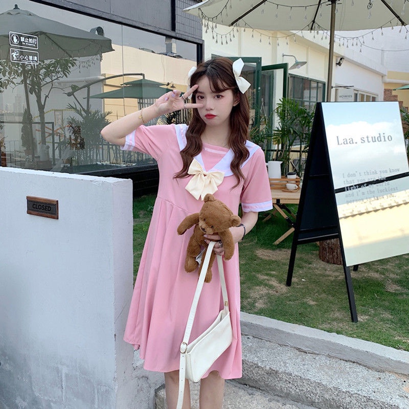Đầm Ngắn Tay Cổ Thủy Thủ Thời Trang Mùa Hè Nhật Bản Dễ Thương
