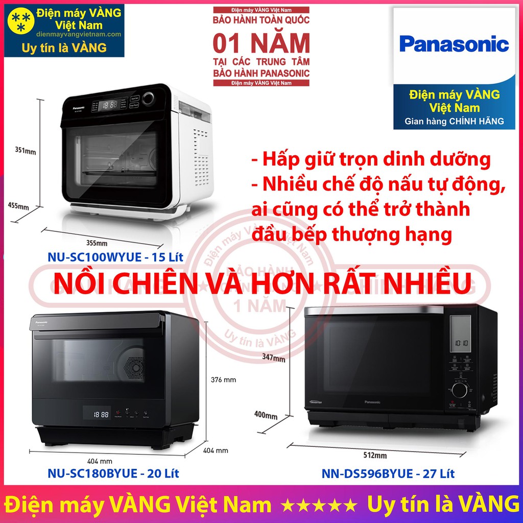 [Mã ELHADEV giảm 4% đơn 300K] Lò hấp, lò vi sóng nướng đối lưu đa năng Panasonic NU-SC100WYUE NU-SC180BYUE NN-DS596BYUE