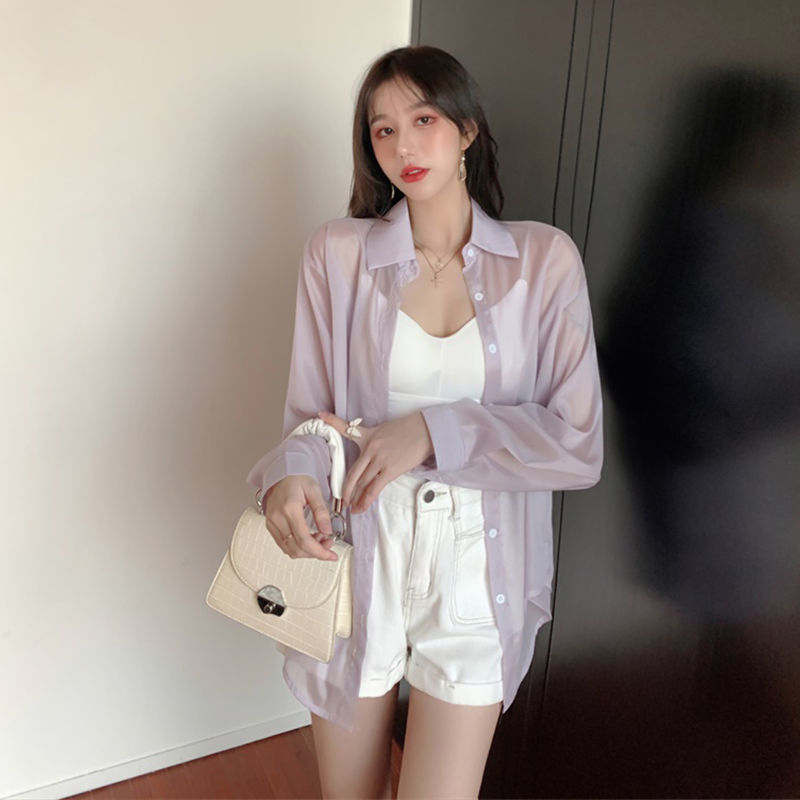 Summer New Korean Fashion Back Slit Lace-up Thin Shirt and Sun-Proof Clothing