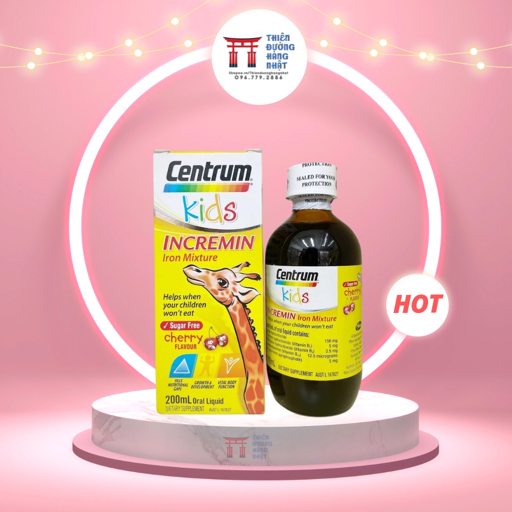 Siro hươu cao cổ Centrum Kids Icremin Iron Mixture 200ml (Úc) giúp hấp thu tốt hơn cho trẻ biếng ăn từ 6M+