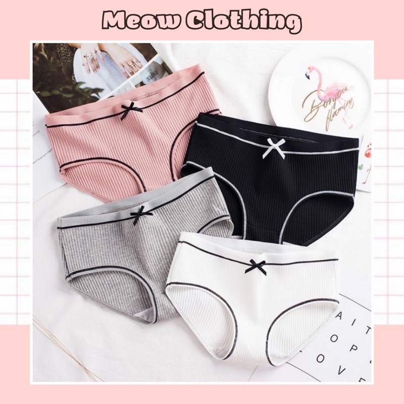 Quần Lót Nữ Cotton Gân Tăm Viền Nơ Màu Trơn Giá Rẻ