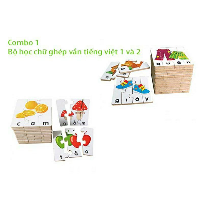 Combo bộ ghép hình học chữ Tiếng Việt 1 2, Tiếng Anh cho  - Đồ chơi gỗ Winwintoys