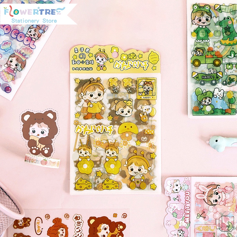 Flowertree Bộ 4 Sticker Dán Trang Trí Sổ Tay Hình Cô Gái Dễ Thương