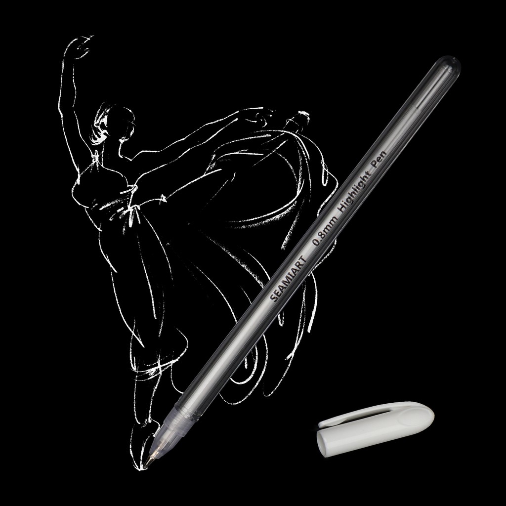 Seamiart_1pc 0.8mm White Highlight Pen Suitable for Hook Line/Sketch/Anime/Black Card