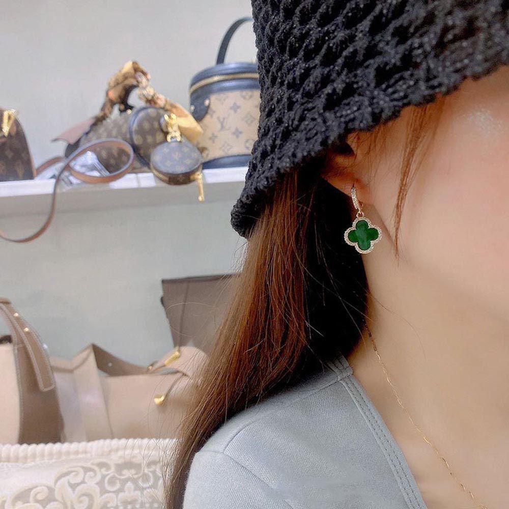 Qqmall Khuyên Tai Vòng Tròn Cỏ Bốn Lá Thanh Lịch Cổ Điển Khí Chất Cho NữKhuyên Tai Dáng Dài Đính Đá Thời Trang Cho Nữ