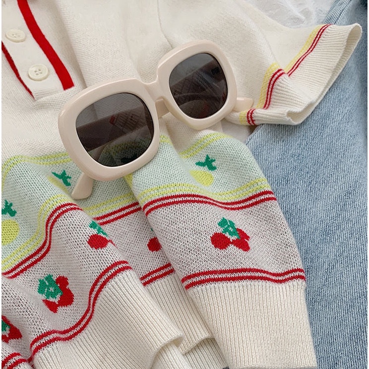 Áo Dệt Kim Tay Ngắn Cổ Bẻ Phong Cách Retro Dành Cho Nữ