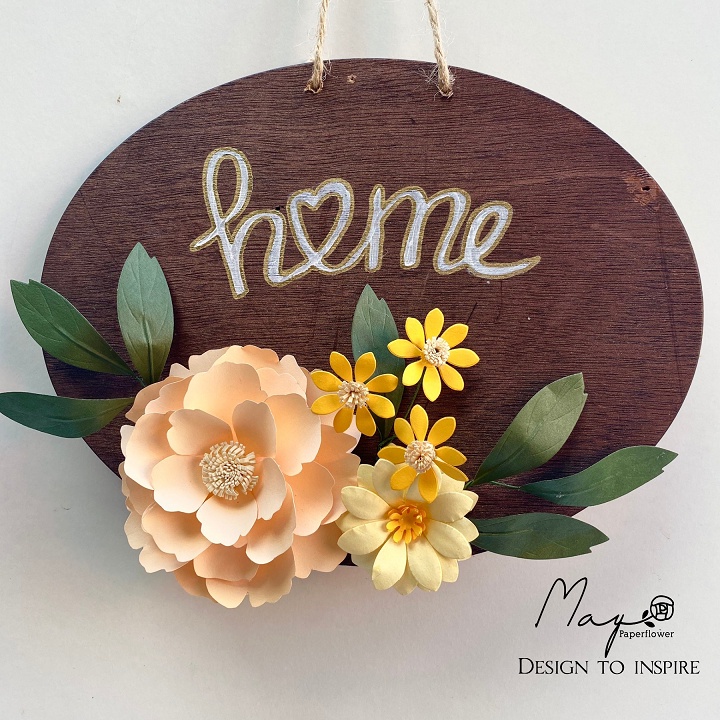 Bảng Treo Cửa Gỗ Hoa Giấy Handmade MAYPAPERFLOWER size 22x22cm