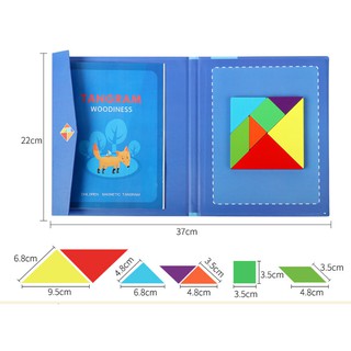 Đồ chơi gỗ xếp hình Tangram nam châm, phát triển tư duy
