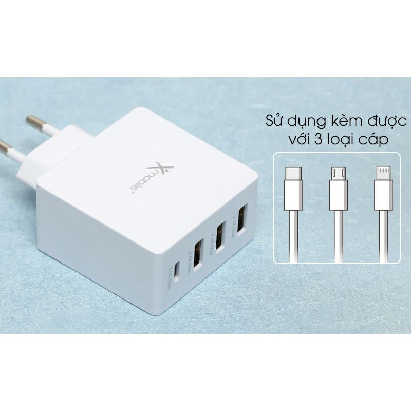Adapter sạc 4 cổng USB Type C 4.8A Xmobile DS931-WB Trắng
