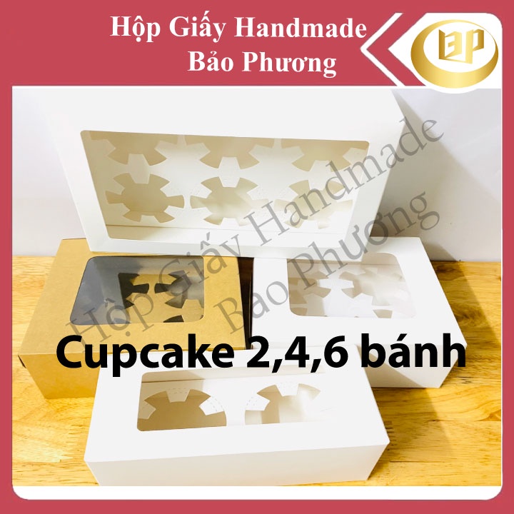 Hộp đựng bánh Cupcake trắng và kraft