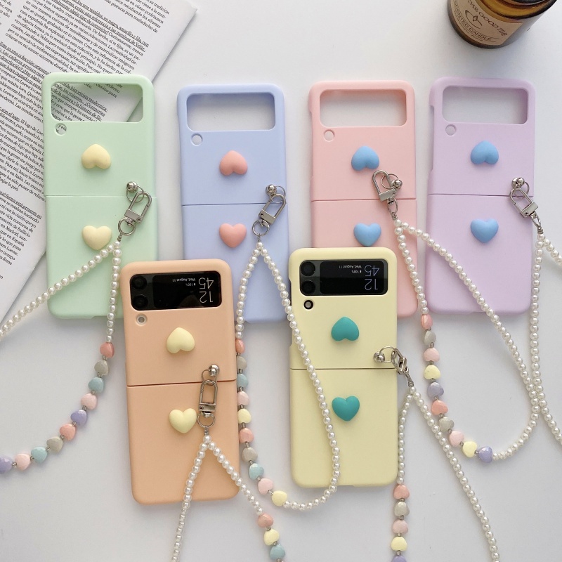 Ốp Điện Thoại Cứng Màu Macaron Hình Trái Tim 3D Chống Rơi Vỡ Cho Samsung Galaxy Z Flip 3