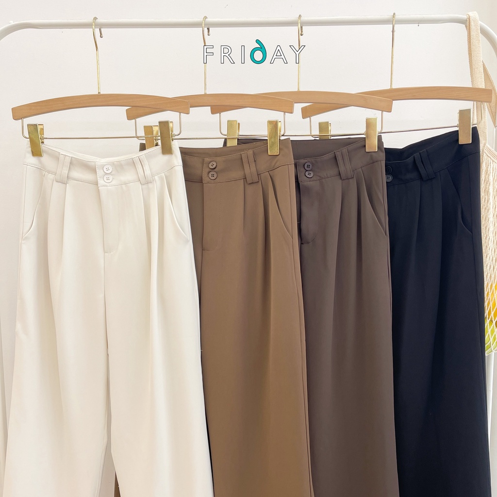 Quần culottes vải ống rộng cạp cao trơn 2 khuy 2CD101QD Friday