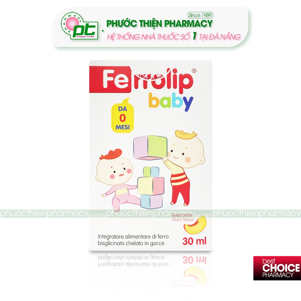 Sắt nước nhỏ giọt hữu cơ bổ máu cho bé FERROLIP baby 30ml nhập khẩu Châu Âu - Dùng được cho trẻ sơ sinh và trẻ nhỏ