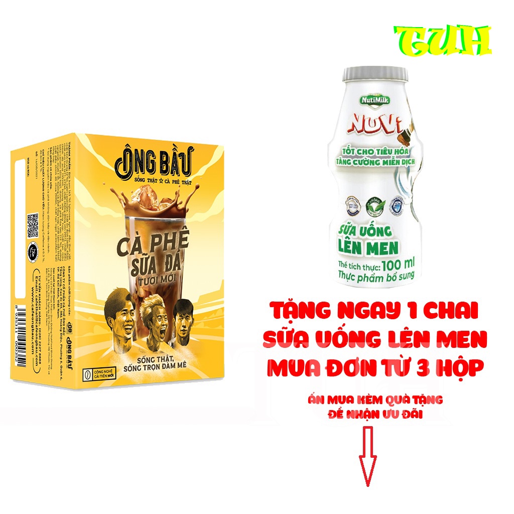 Cà Phê Sữa Đá Ông Bầu Hộp Vàng 240g 10 Gói, cà phê ob, ob cafe-TUH Store