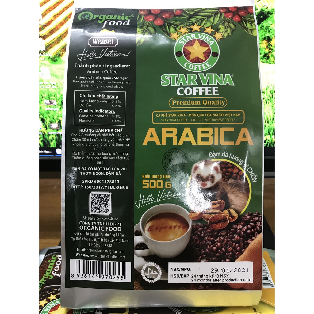 Cà Phê Hạt Bột Arabica Rang Xay Nguyên chất 100% - Túi 500gr