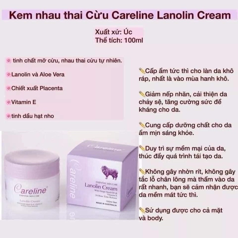 Kem dưỡng da nhau thai cừu Careline Úc 100ml - Chính Hãng