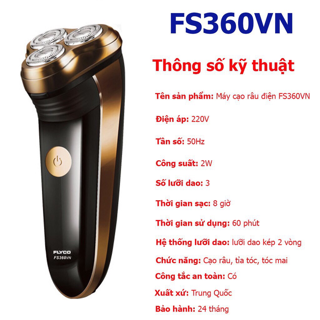 Máy cạo râu Flyco 3 lưỡi dao có chức năng tỉa tóc mai FS330VN - FS360VN - FS371VN - KILA