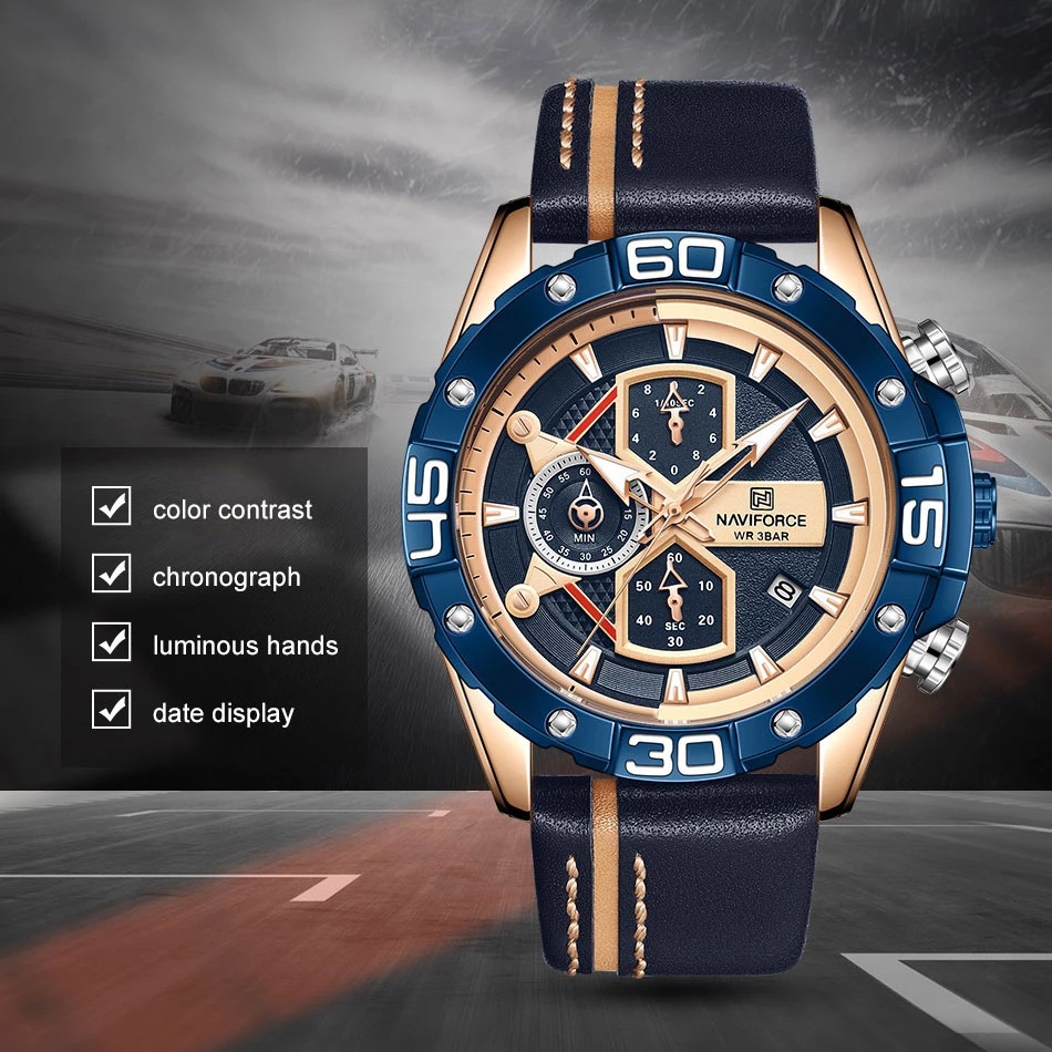 Đồng Hồ Nam NAVIFORCE Mặt Thạch Anh Dây Da Chống Thấm Nước Thời Trang
