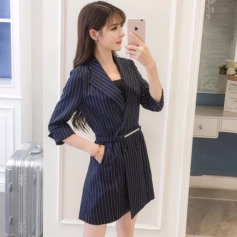 [Order] Váy vest ngắn tay công sở kẻ sọc mùa hè VL03