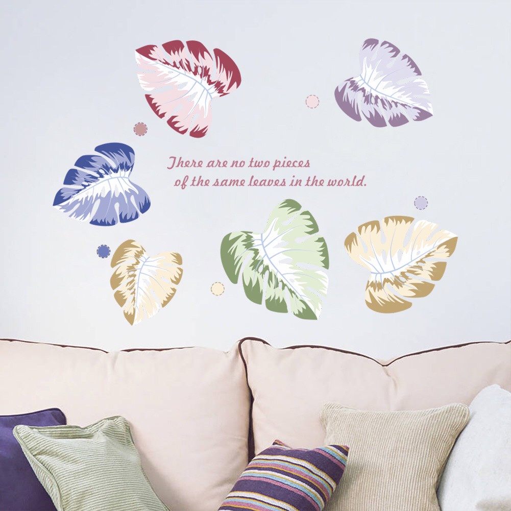 Decal trang trí tường - Lá dương xỉ sắc màu phong cách Âu Mĩ
