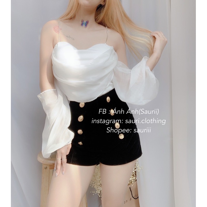 🖤Áo kiểu trễ vai tiểu thư sang chảnh dây đính đá kim tuyến bling bling dự tiệc|Áo hai dây ulzzang lấp lánh xinh