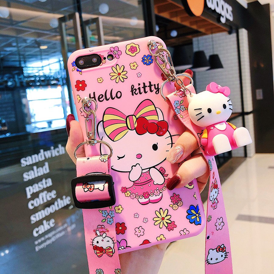 Ốp Điện Thoại Tpu Hình Hello Kitty Màu Hồng Gắn Dây Đeo Và Búp Bê Cho Samsung J2 J3 J4 J5 J6 J7 Pro Prime 2016 2018