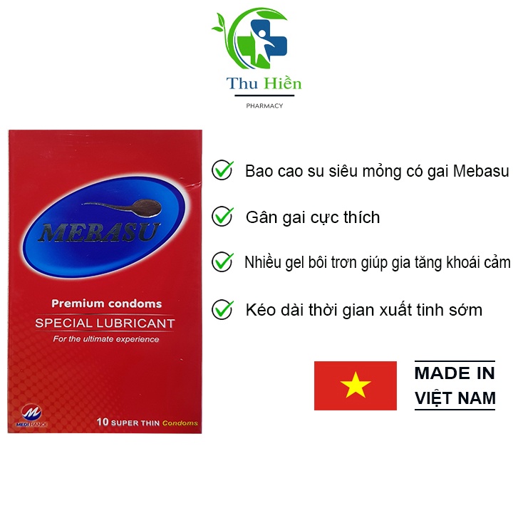 Bao cao su siêu mỏng có gai Mebasu nhiều gel bôi trơn kéo dài thời gian chống xuất tinh sớm