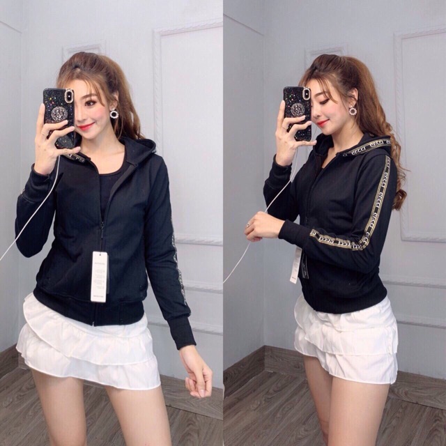 Áo khoác nữ chống nắng thun da cá kim tuyến viền nón & tay-k7 | BigBuy360 - bigbuy360.vn