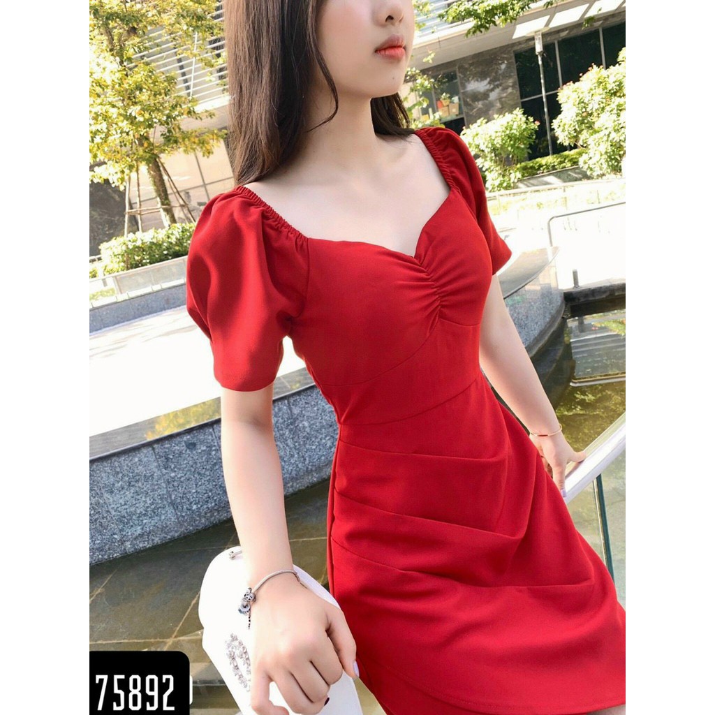 [Rẻ Vô Địch] Đầm dự tiệc đỏ mã số 75892 cộc tay nhún ngực siêu xinh | BigBuy360 - bigbuy360.vn