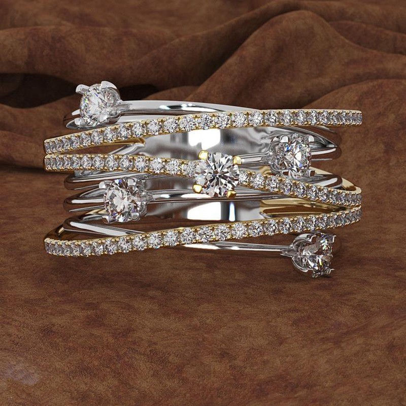 Nhẫn Aifei bằng bạc sterling 925 mạ vàng 18k đính kim cương dành cho nữ R514