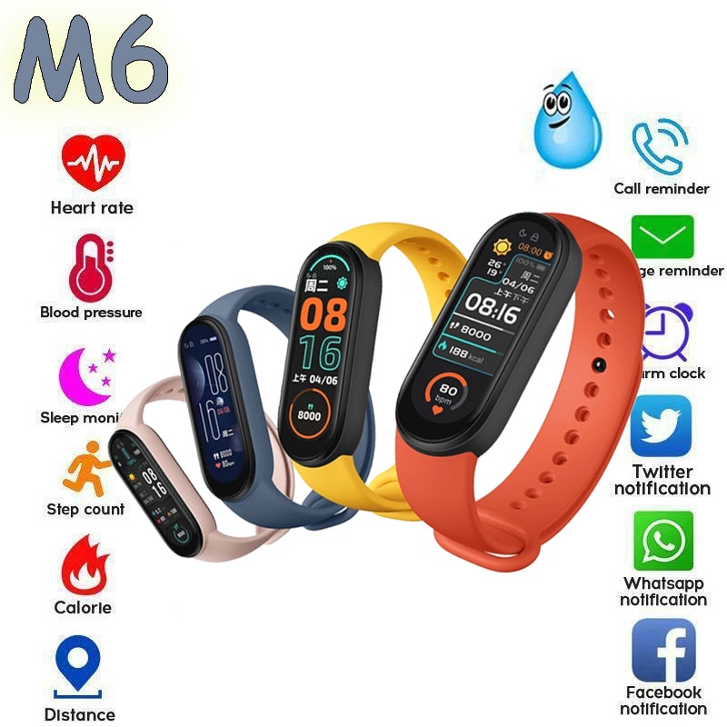 Đồng Hồ Thông Minh M6 Theo Dõi Nhịp Tim Chống Thấm Nước Kết Nối Bluetooth Cho Redmi Xiaomi