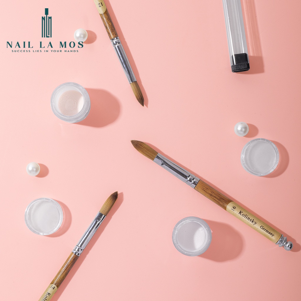 Cọ đắp bột Kolinsky Germany chính hãng - Cọ lông chồn cán gỗ size 12, 14, 16 đắp móng chuyên dụng