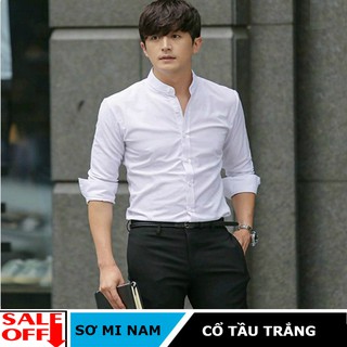 [Hàng đẹp - vnxk] Áo Sơ mi nam cổ tàu trắng  chuẩn Soái ca