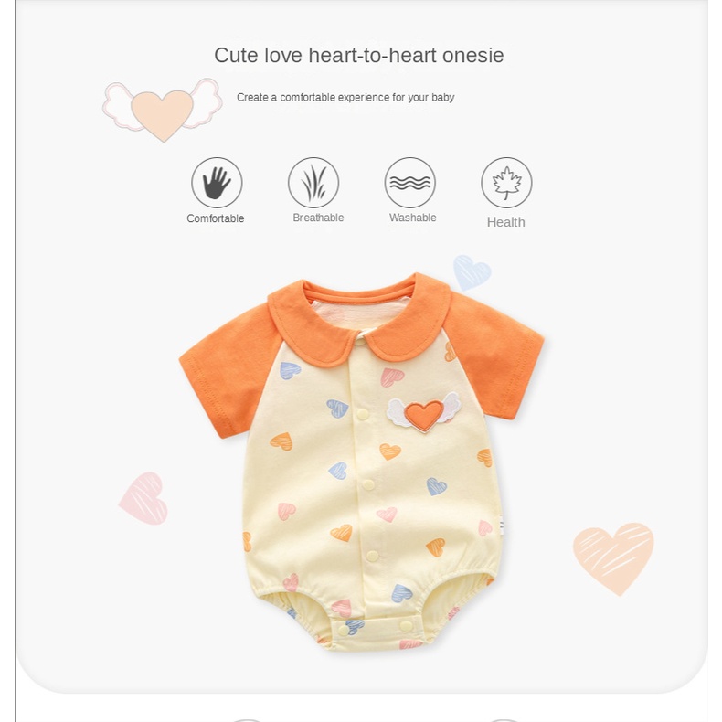 Bộ Áo Liền Quần Bằng Cotton Tay Ngắn Cổ Búp Bê In Hoạt Hình Dành Cho Bé Gái 0-24 Tháng Tuổi