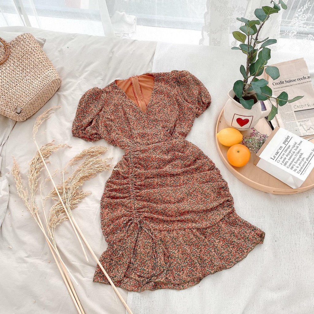 Đầm hoa nhí rút hông