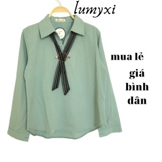 Áo kiểu nữ cột nơ cổ sơ mi tay dài