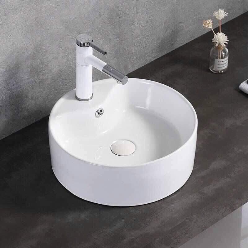 Vòi Lavabo nóng lạnh (Bóng kính, MÀU TRẮNG, chân vừa) - Hàng Siêu cấp ITALIA (Kèm đôi dây cấp nước)