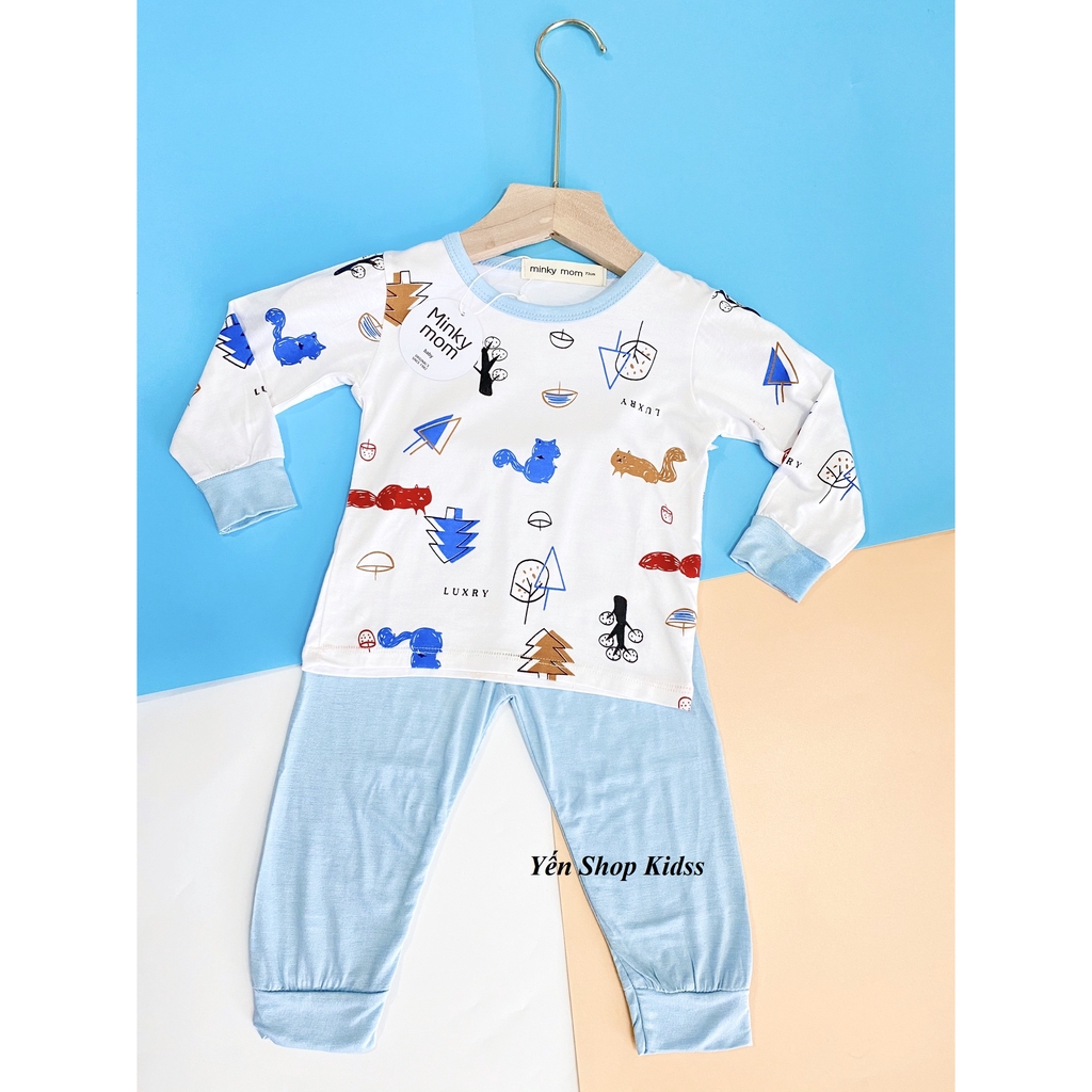 Bộ Dài Tay Minky Mom Họa Tiết Động Vật Nền Trắng Dễ Thương Cho Bé (6-19kg) (SP001237 )