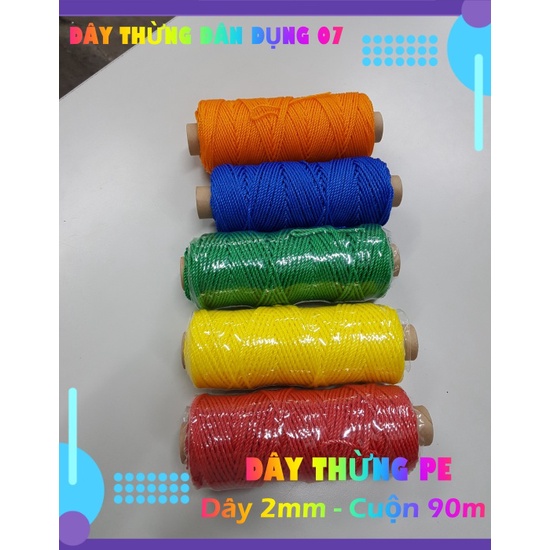 Dây thừng trang trí  PE, HDPE 2mm nhiều màu (cuộn 90m). trang trí nhà cửa, làm đồ handmade, vòng đeo tay
