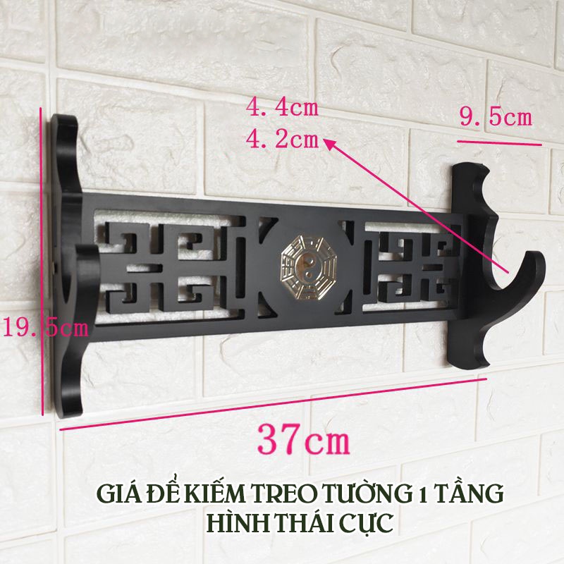 Giá Đỡ Giá Treo Giá Để Kiếm Treo Tường Màu Đen 1 Tầng Hình Thái Cực Mạ Vàng Loại Cao Cấp