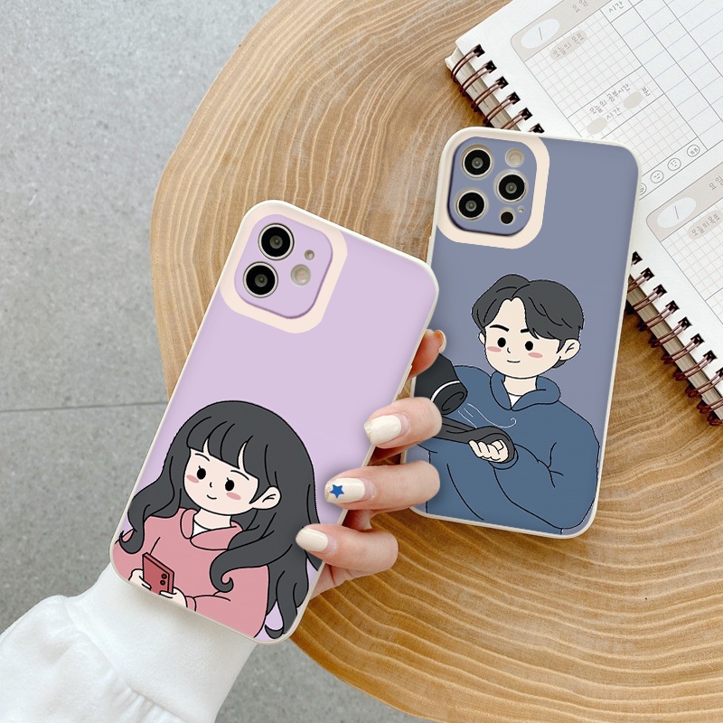Ốp điện thoại viền vuông chống bẩn ngộ nghĩnh hài hước hoạt hình cặp đôi dễ thương ốp iPhone13/12/11Pro/Promax/X/XR/XS