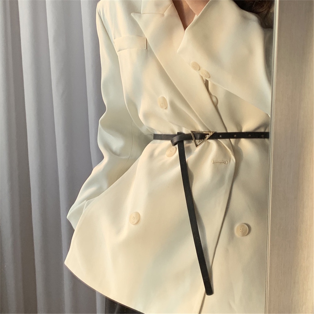 Thắt lưng da PU khóa kim loại hình tam giác 110cm phong cách retro thời trang Hàn Quốc