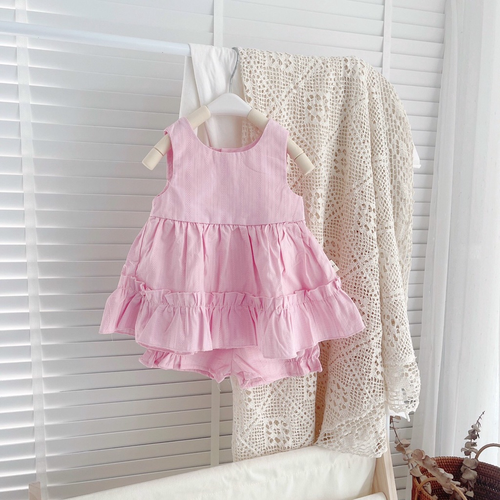 Bộ hè ba lỗ dáng xòe rộng 2 tầng cho bé gái 8-21kg (1-6 tuổi)- Chất thô mỏng mát