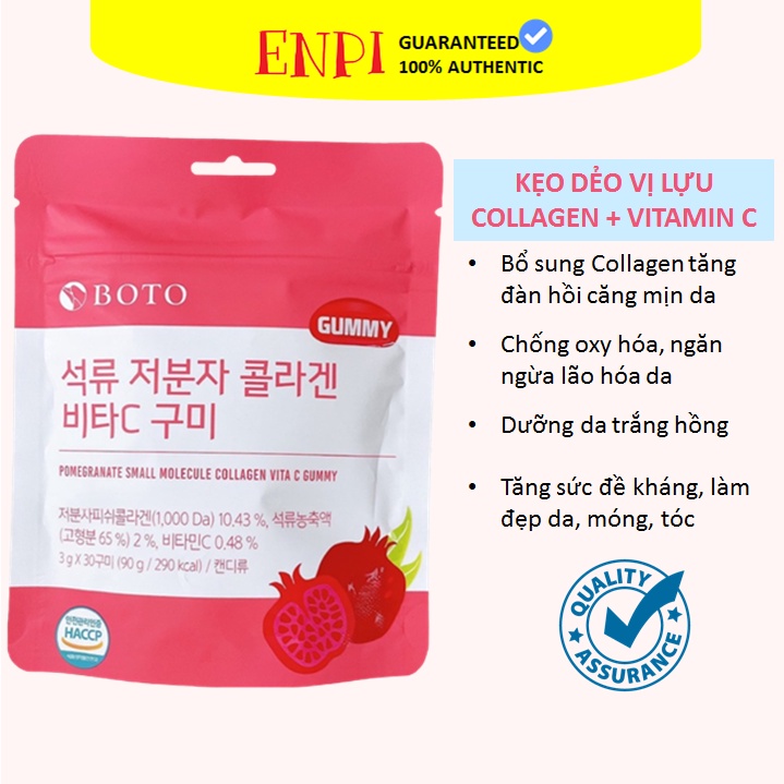 Kẹo dẻo Collagen Vitamin C BOTO Vị Lựu Hàn Quốc 90g CHÍNH HÃNG